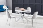 Jessica Dining Table, White Marble Top, Chrome Legs