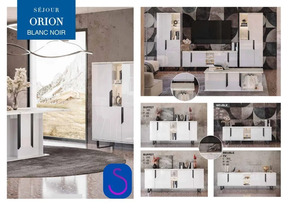 Orion White and Black Living Room