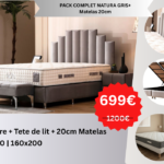 Complete Pack NATURA Grey & Beige Storage Bed + 20cm Mattress
