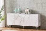 Baroque Buffet, Lacquered Marble Top, Chrome Legs - Image 4
