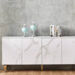 Baroque Buffet, Lacquered Marble Top, Gold Legs