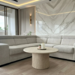 Karola Convertible Sofa in Marbella Cream and Anthracite Fabric