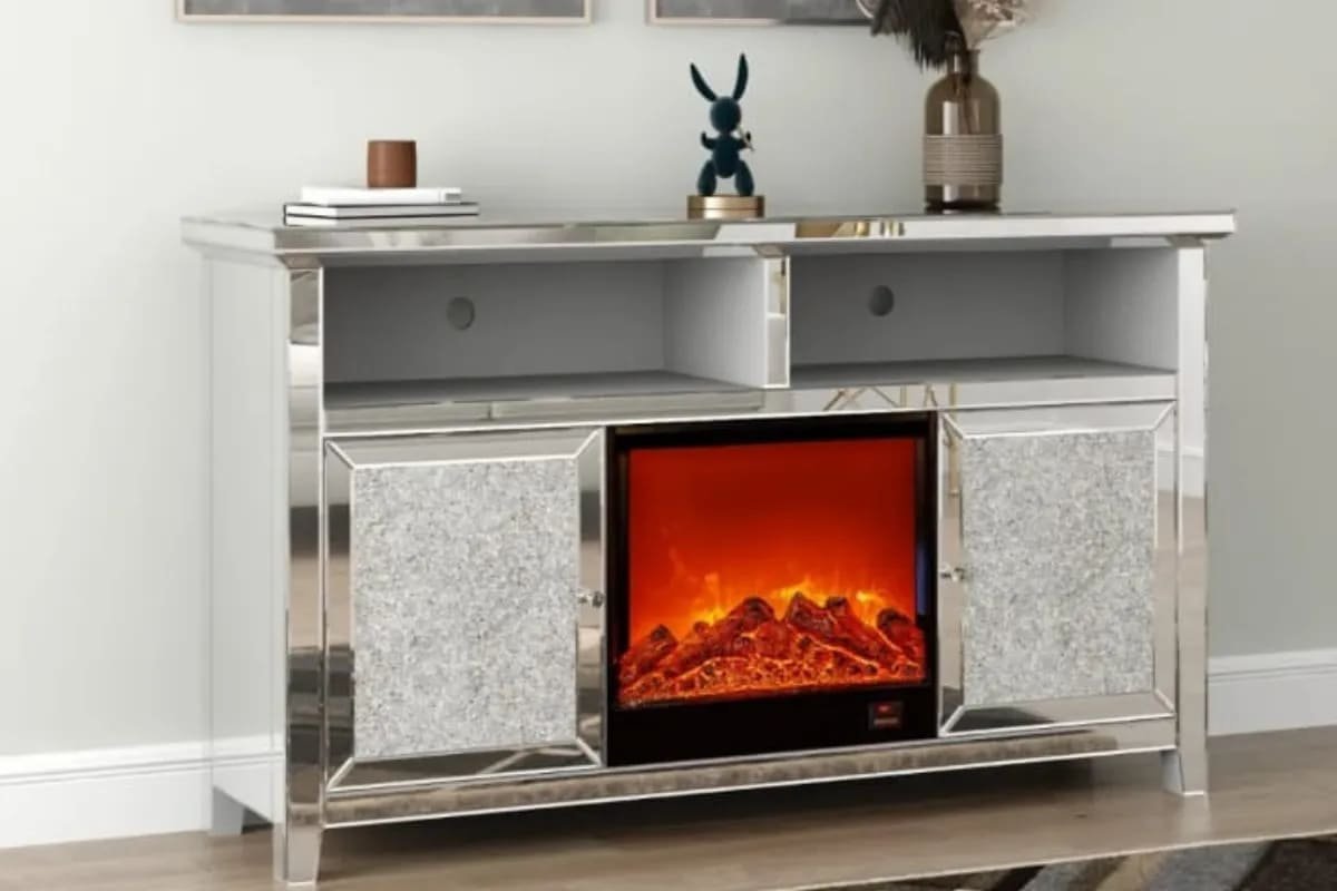 TV Stand with Fireplace and Sparkle Design, 146x40x85 cm