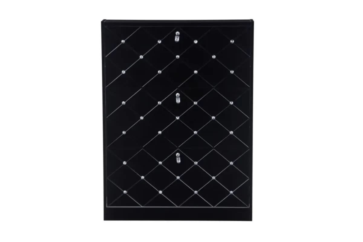 Rhinestone Shoe Cabinet with 3 Doors, Black, 110x17x80 cm