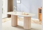 KEYSHA DINING TABLE, TRAVERTINE BASE, GLOSSY TRAVERTINE CERAMIC TOP - Image 2