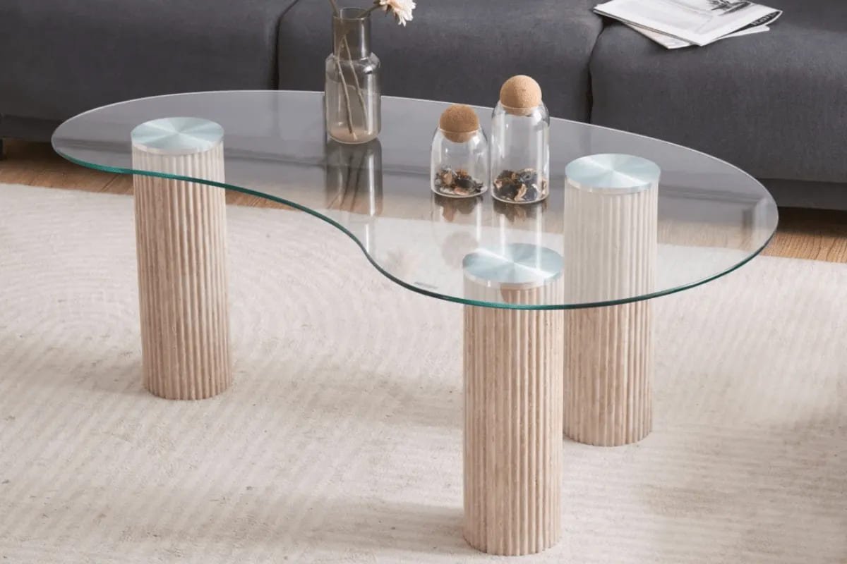 Pylone Coffee Table Beige Leg Transparent Top 120x70x45CM