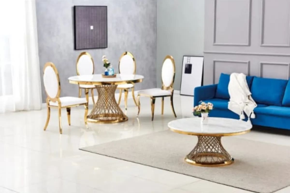 Deluxe Dining Table Gold White Marble 130X75 CM