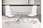 Round glass dining table with silver legs JUNE