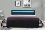 Storage Drawers Bed with LED Lights Black