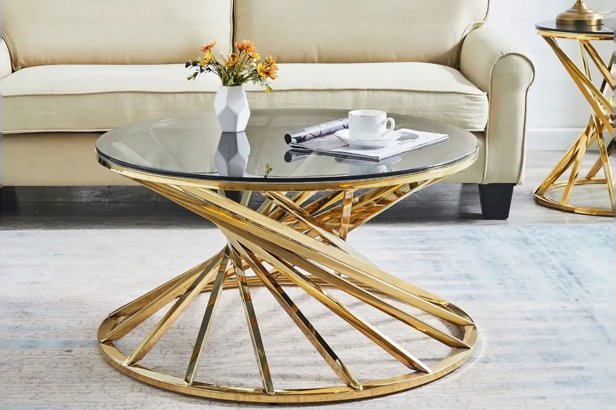RUBY round coffee table in gold glass