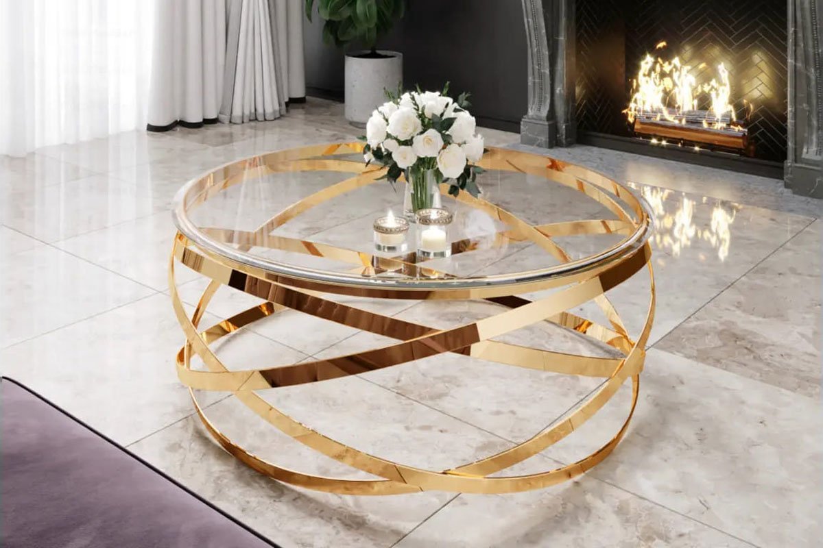 EVO round coffee table in gold glass