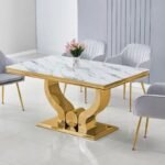NEA white and gold marble dining table