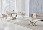 NEA table and chairs in beige and silver marble - Image 3
