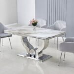 NEA table and chairs in beige and silver marble