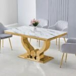 NEA table and chairs in white and gold marble