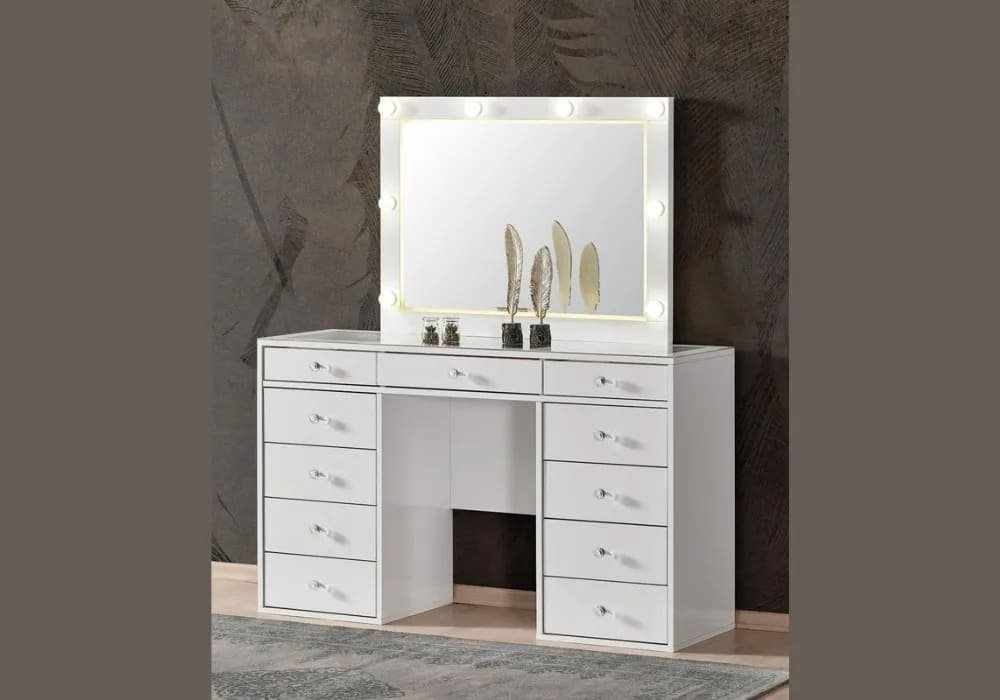 Large dressing table with mirror and 11 drawers