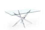 CONNOR rectangular designer dining table with glass top and silver legs - Image 2