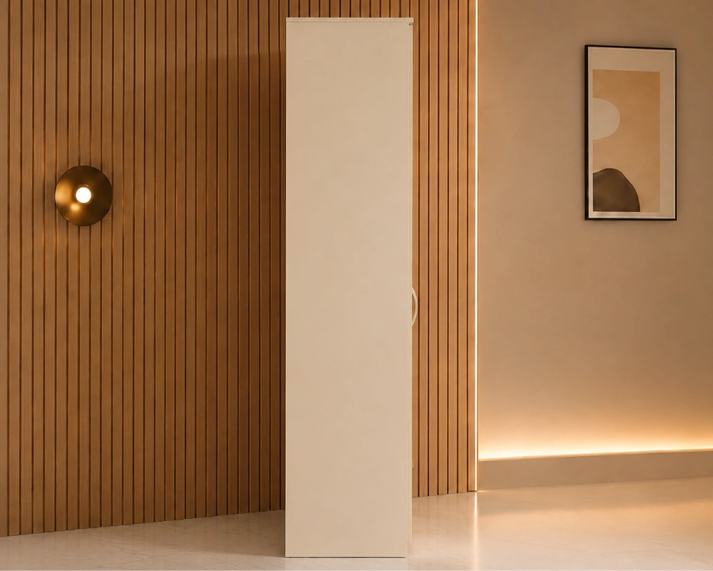 Armoire Beige 3 Portes Design Grand Miroir avec 2 Tiroirs Intégrés - Grande Penderie et Rangement Optimisé - Mobilier Moderne pour Chambre Adulte – Image 3