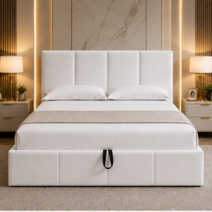 Lit Coffre 140x190 cm avec Sommier Inclus – Mobilier Design, Confort Optimal et Rangement Astucieux
