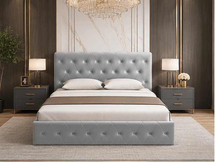 Lit Coffre 140x190 cm – Lit Double Design avec Sommier Relevable et Rangement Caché