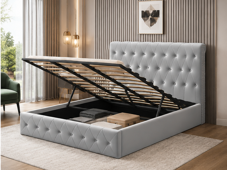 Lit Coffre 140x190 cm – Lit Double Design avec Sommier Relevable et Rangement Caché – Image 4