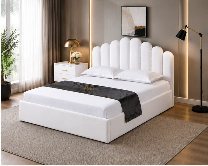 Lit Coffre 140x190 cm – Cadre de Lit Double en Tissu avec Grand Espace de Stockage – Image 4
