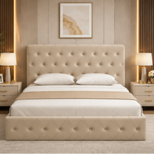 Lit Coffre 140x190 cm – Lit avec Coffre de Rangement Grande Capacité pour Chambre