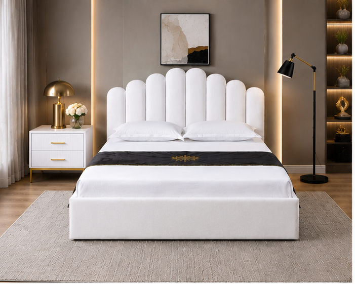 Lit Coffre 140x190 cm – Cadre de Lit Double en Tissu avec Grand Espace de Stockage