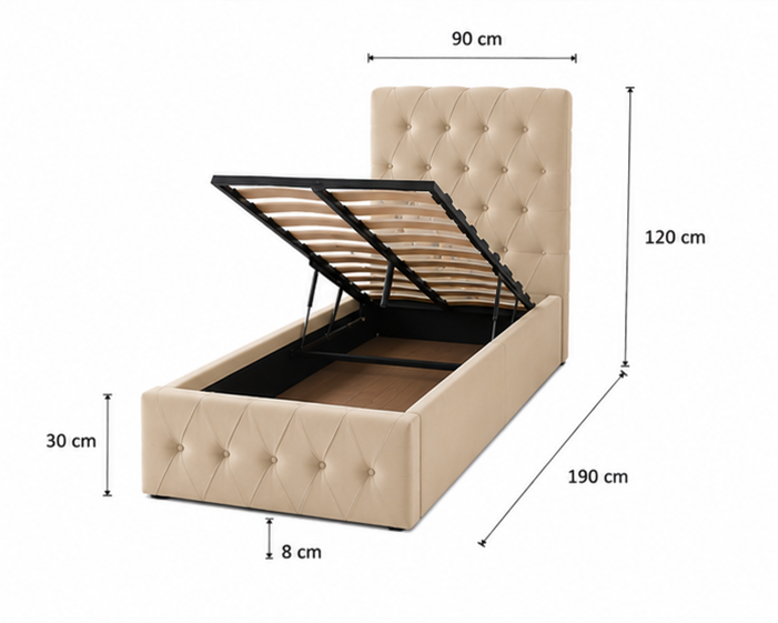 Lit Coffre 90x190 cm – Lit 1 Personne avec Coffre de Stockage - Lit Coffre 90x190cm – Image 5