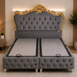 Lit Coffre Victoria 140x190 – Design Moderne - lit Coffre Victoria 2 places – Lit Coffre Victoria – Mobilier Moderne pour Chambre - Lit Coffre en Gris, Beige, Noir et Rose - Lit Coffre Double