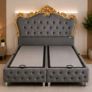 Lit Coffre Victoria 140x190 – Design Moderne - lit Coffre Victoria 2 places – Lit Coffre Victoria – Mobilier Moderne pour Chambre - Lit Coffre en Gris, Beige, Noir et Rose - Lit Coffre Double