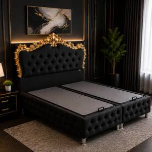Lit Coffre Victoria Noir – Lit Double - Lit Coffre Victoria – lit Coffre 160x200 cm - Lit Coffre Victoria Gris, Beige, Noir ou Rose