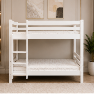 Lit Superposé Bois Blanc – Lit Superposé 90x190 cm - Lit Superposé 1+1 sans matelas