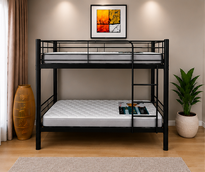 Lit Superposé 1+1 en Métal – Lit Superposé en Noir - lit Superposé 2 Places - Bunk Bed 1+1 - Lit Superposé 1+1 en Métal avec Barrières de Sécurité – Image 5
