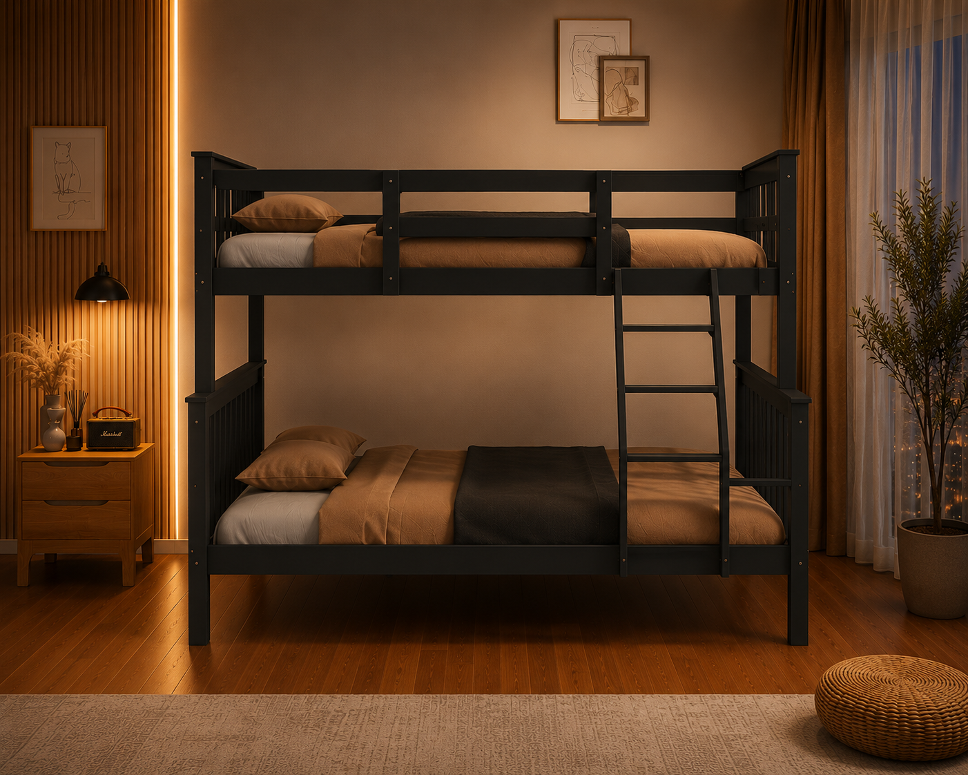 Lit Superposé 2+1 en Bois Gris – Lit Triple Premium 3 Places - Lit Superposé – Image 4