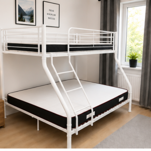 Lit Superposé 2+1 Métal – Lit Superposé 2+1 en Blanc - Lit Superposé 140x190 + 90x190 en Métal – 3 Couchages