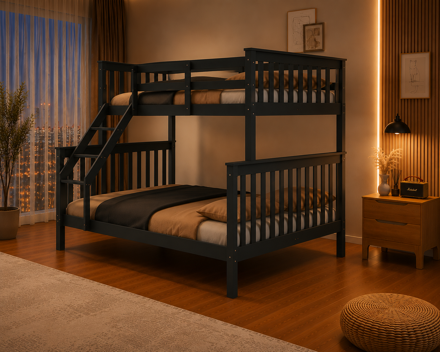Lit Superposé 2+1 en Bois Gris – Lit Triple Premium 3 Places - Lit Superposé – Image 2
