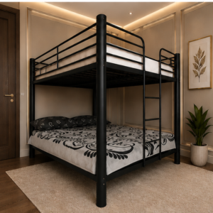 Lit Superposé 2+2 Métal Noir – 4 Couchages Confortables - Lit Superposé 4 Places Métallique – Robuste et Durable - Lit Superposé 4 Personne