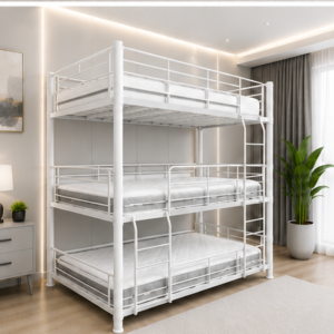 Lit Superposé Triple en Acier – 90x190 cm - Lit Superposé 1+1+1 Métal – Gris, Noir ou Blanc