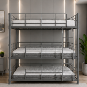 Lit Superposé 1+1+1 en Métal – Lit Triple 90x190 cm - Lit Superposé 3 Places en Métal – Avec Échelle - Lit Superposé 3 Places sans matelas