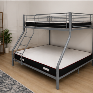 Lit Superposé 2+1 Métal Gris – 3 Couchages - Lit Superposé 2+1 sans matelas – Idéal pour Enfants et Adolescents - Bunk Bed 2+1