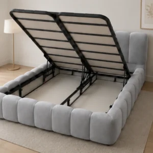 Lit Queen Size 160x200 cm avec Coffre – Velours Blanc Premium