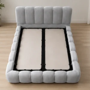 Lit Coffre VIP 140x190 cm en Velours Blanc – Grand Coffre de Rangement, Design Moderne & Tête de Lit Rembourrée