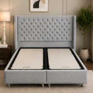 Lit 180x200 cm Haut de Gamme – Velours Beige, Élégance et Confort Exceptionnel - Lit Coffre 180x200cm