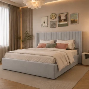Lit 140x190 cm en Velours Beige – Design Moderne avec Tête de Lit Capitonnée | Confort Premium
