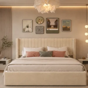 Lit 180x200 cm Premium – Tête de Lit Verticale Capitonnée & Design Scandinave