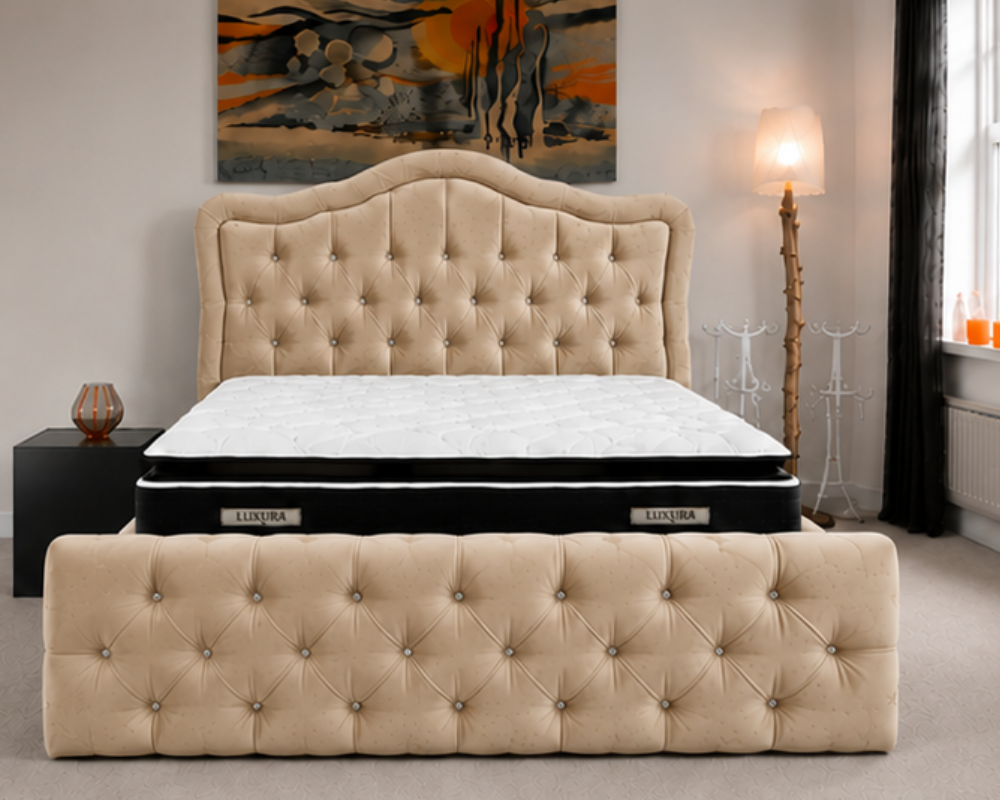 Lit avec Sommier 160x200 cm avec Tête de Lit Capitonnée – Image 2