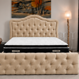 Lit avec Sommier 140x190 cm en Velours Noir avec Tête de Lit Capitonnée - Lit Sommier 140x190cm
