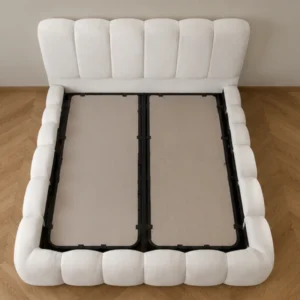 Lit Coffre VIP 140x190 cm en Velours Blanc – Grand Coffre de Rangement, Lit Double Design Moderne avec Tête de Lit Rembourrée