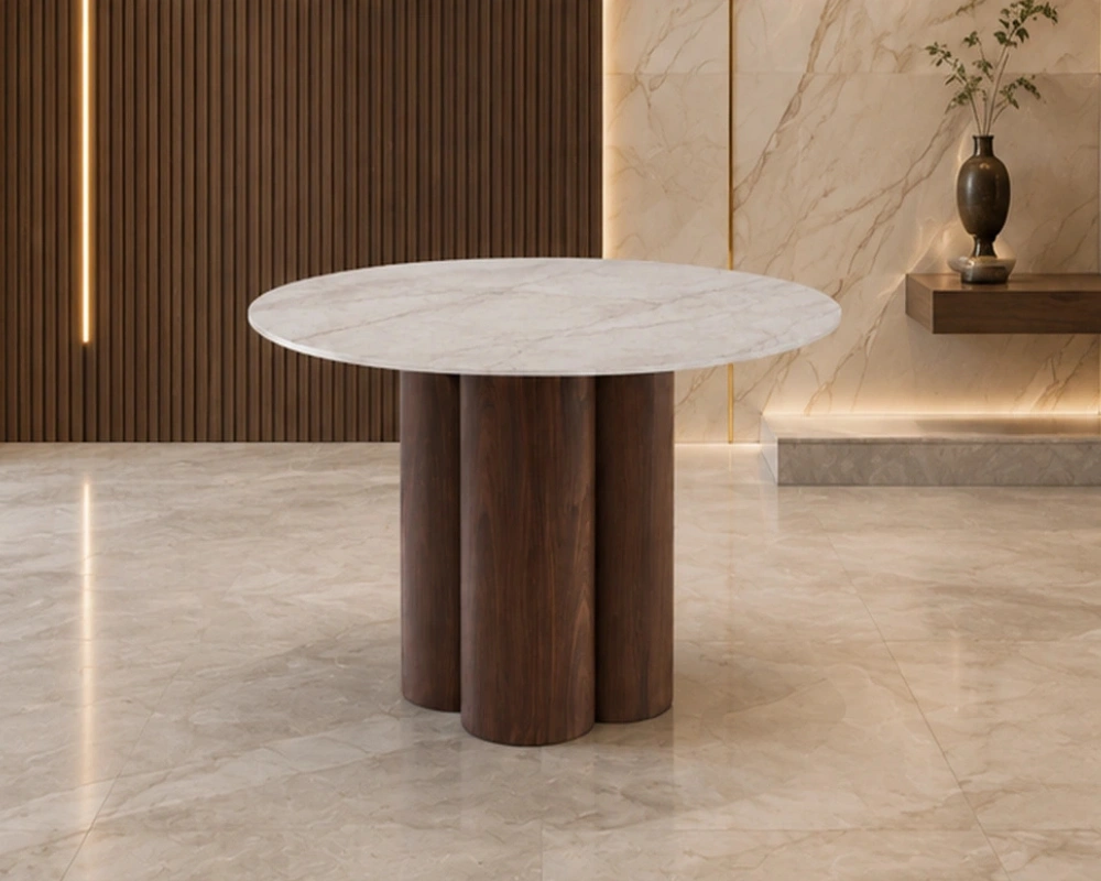Table de Repas Ronde – Plateau Marbré et Pieds en Bois (Copy) (Copy) – Image 4